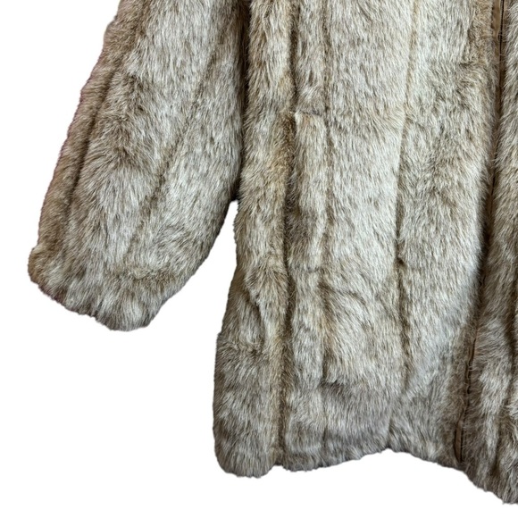 Roaman's Vintage Faux Fur Jacket Beige Long Sleeve Full Zip Pockets Medium - Picture 5 of 15